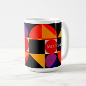 Mug Design géométrique, rouge orange violet noir, nom (Devant droit)
