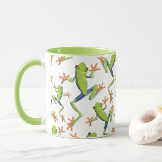 Mug Design Motif de grenouilles à arbre vert (Avec donut)