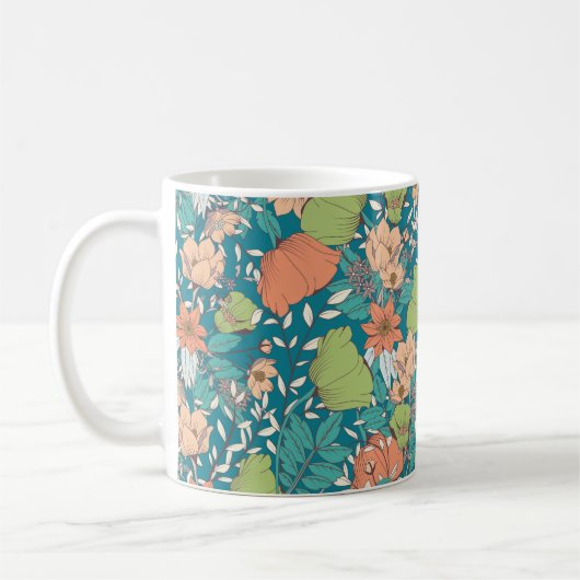Mug Design motif sans couture avec fleurs dessinées à (Gauche)