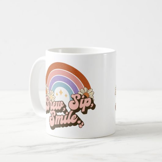 Mug Design Rétro Whimsical Avec Sourire Sip Brew (Devant gauche)
