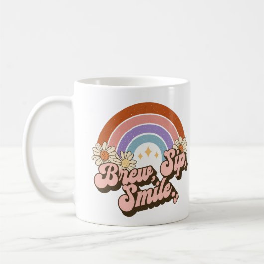 Mug Design Rétro Whimsical Avec Sourire Sip Brew (Gauche)