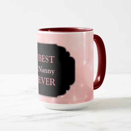 Mug Design rose luxueux "Best Nanny Ever" (Devant droit)