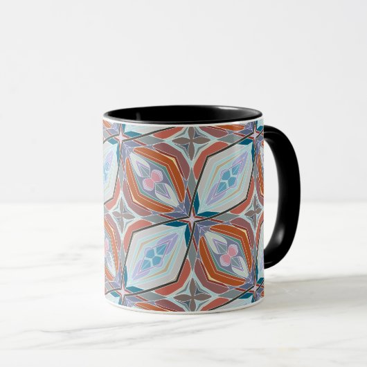 Mug Design unique en rouille, sarcelle, bleu clair et (Devant droit)