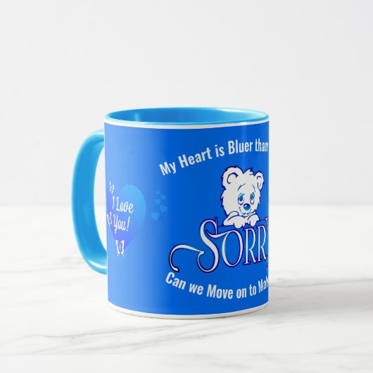 Mug DÉSOLÉ avec une oreille triste face sur l'APOLOGIE (Devant gauche)