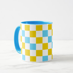 Mug Dessin à carreaux jaune blanc bleu