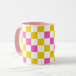 Mug Dessin à carreaux jaune blanc rose