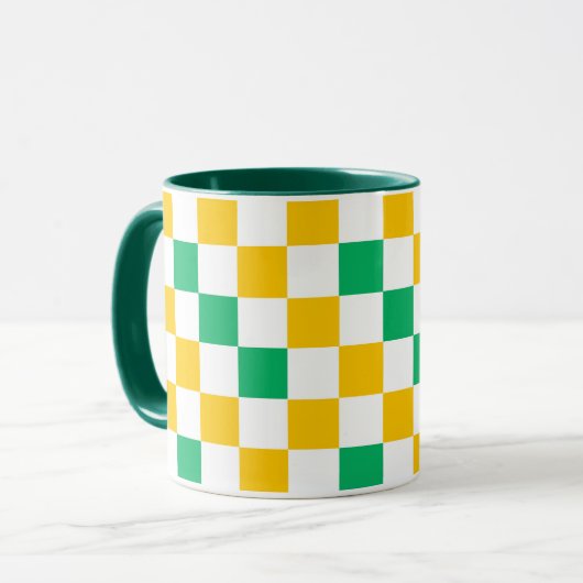 Mug Dessin à carreaux jaune blanc vert (Devant gauche)