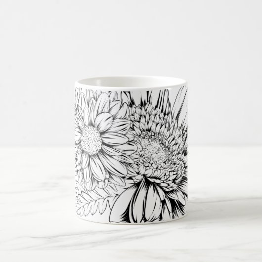 Mug Dessin à la ligne noire de chrysanthème avec votre (Centre)