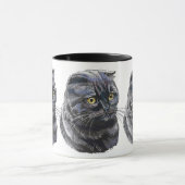 Mug Dessin à la main drôle chatte noir moelleux. (Centre)