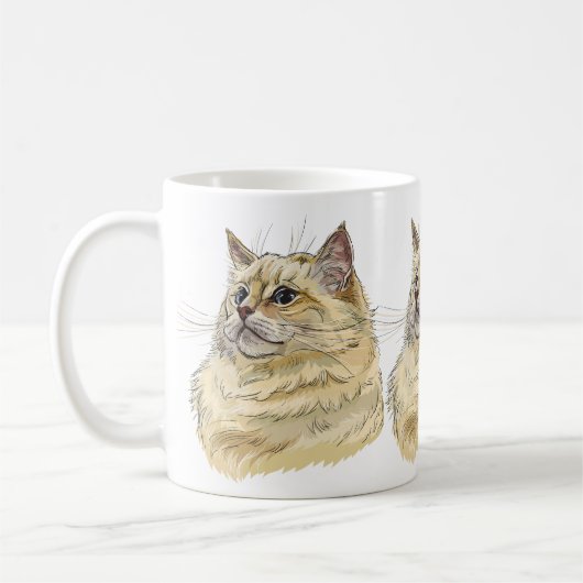 Mug Dessin à la main drôle fluffy Ragdoll chat (Gauche)