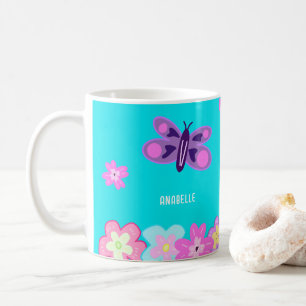 Mug Dessin à la main Fleurs de dessin coloré et papill