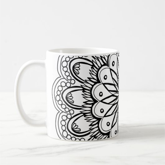 Mug Dessin à main de mandala de fleurs (Gauche)
