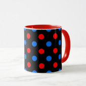 Mug Dessin à pois rouges bleus sur fond noir  (Devant droit)