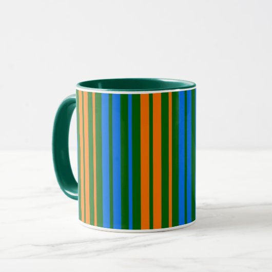 Mug Dessin à rayures verticales vert orange bleu (Devant gauche)