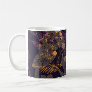 Mug Dessin Abstrait de fleurs et de feuilles sur un or