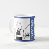 Mug Dessin amusant d'électricien avec Nom Choice. (Devant gauche)
