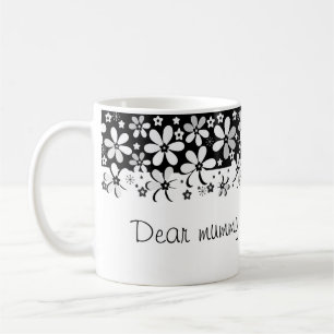 Mug dessin animé blanc noir Abstrait fleurs design fl