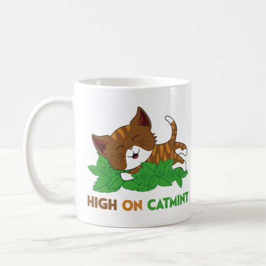 Mug Dessin animé de chat drôle sous l'emprise de la ca (Gauche)