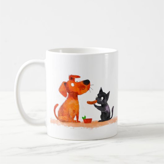 Mug Dessin animé de chien et de chat (Gauche)