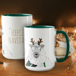 Mug Dessin animé de mouton 'Fleece Navidad' drôle et f