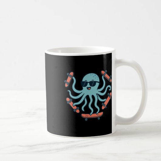 Mug Dessin animé de skateboard de pieuvre cool (Droite)