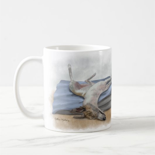 Mug Dessin animé drôle de lévrier gris endormi (Gauche)