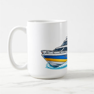 Mug Dessin animé Marin avec yacht et poisson Art nauti