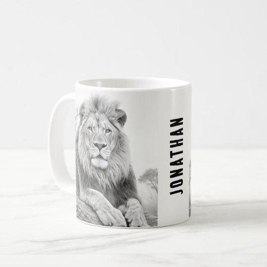 Mug Dessin au crayon Lion africain (Devant gauche)