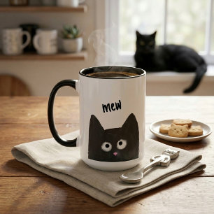 Mug Dessin au crayon mignon Chat noir Mew Fantaisiste