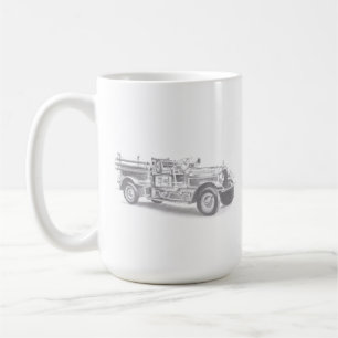 Mug dessin au crayon vintage pour camion à feu