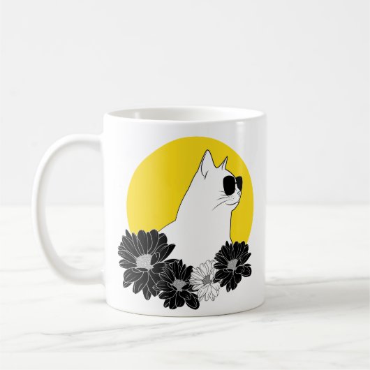 Mug Dessin au trait chat avec les sunglass, le soleil (Gauche)