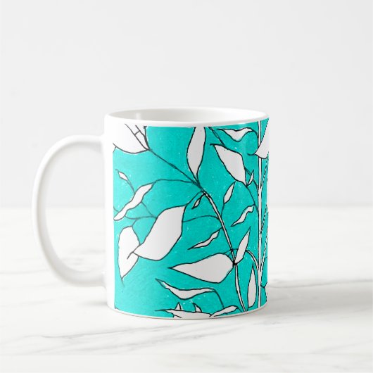 Mug Dessin au trait d'arbre de Ficus sur fond bleu (Gauche)