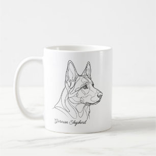 Mug Dessin au trait de Berger allemand avec nom de l'a