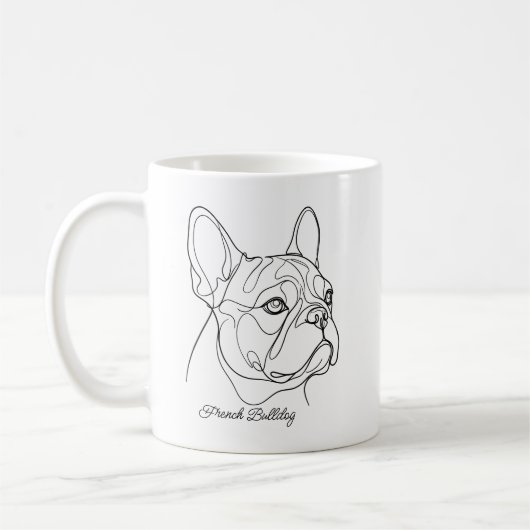 Mug Dessin au trait de Bouledogue français avec nom de (Gauche)