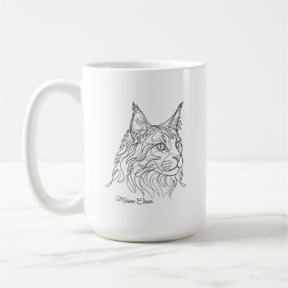 Mug Dessin au trait minimaliste de chat Maine Coon ave