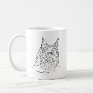 Mug Dessin au trait minimaliste de chat Maine Coon ave