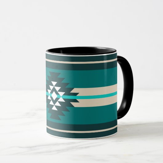 Mug dessin aztèque de couleur turquoise (Devant droit)