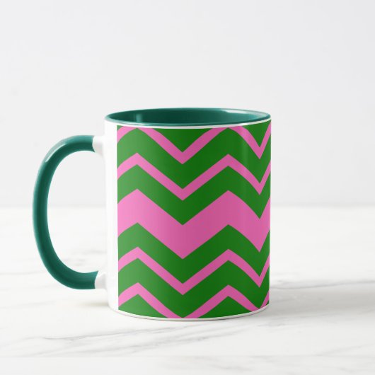Mug Dessin chevron zigzag vert rose  (Gauche)
