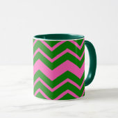 Mug Dessin chevron zigzag vert rose  (Devant droit)