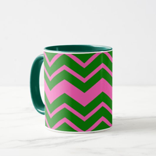 Mug Dessin chevron zigzag vert rose  (Devant gauche)