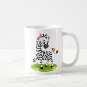 Mug Dessin de bébé zèbre jouant avec papillon