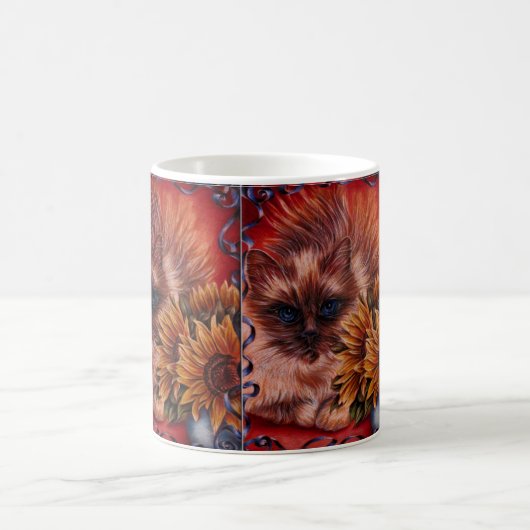 Mug Dessin de chat avec des yeux bleus et des (Centre)