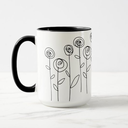 Mug Dessin de fleurs simples noir et blanc (Gauche)