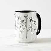 Mug Dessin de fleurs simples noir et blanc (Devant droit)