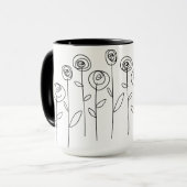 Mug Dessin de fleurs simples noir et blanc (Devant gauche)