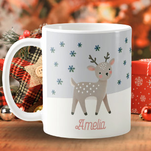 Mug Dessin de flocons de neige de renne mignon Nom Noë
