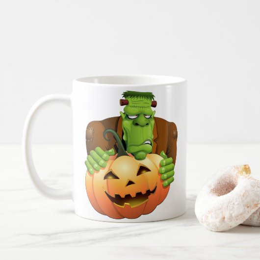 Mug Dessin de Frankenstein Monster avec Citrouille (Avec donut)