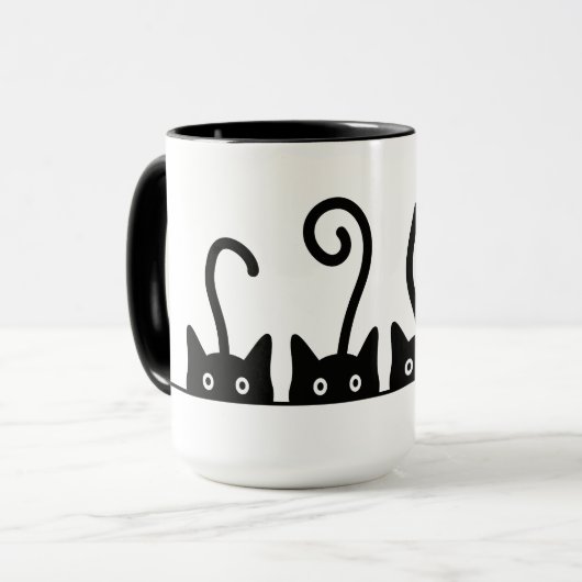 Mug Dessin de la ligne droite. Trois chatons. Journée  (Devant gauche)