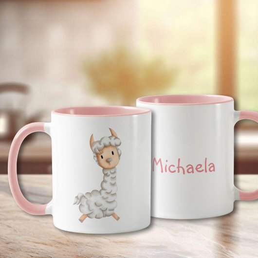 Mug Dessin de lama de fille rose