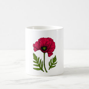 Mug Dessin de pavot rouge 3